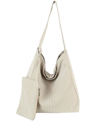 Classic Pinstripes Hobo Handbag Set LDM004 BEIGE